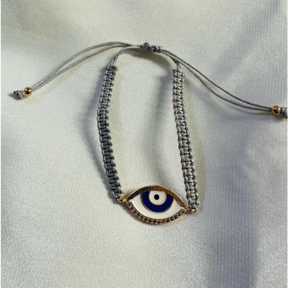 Grey Macrame Oval Evil Eye Turquoise & Cubic Zirconia Setting Bracelet - Picture 3 of 3